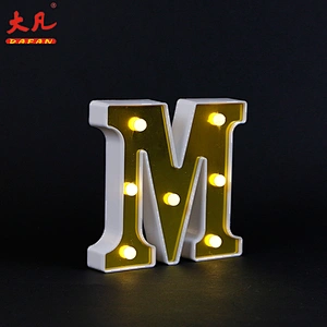 M shape word plastic light wedding lighting led factory price golden cheap table lamp