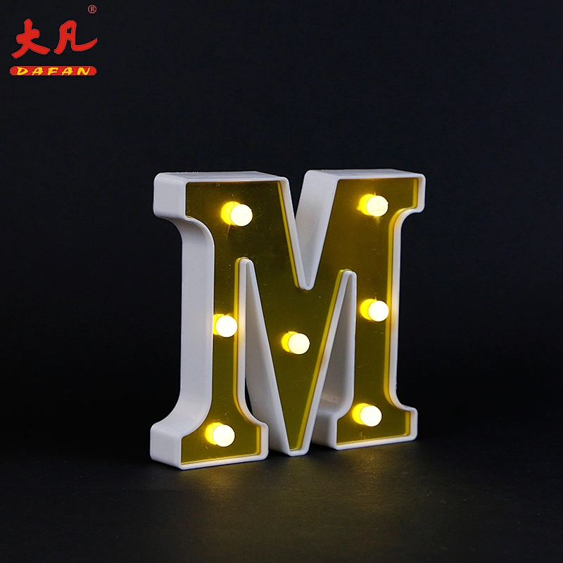 M shape word plastic light wedding lighting led factory price golden cheap table lamp