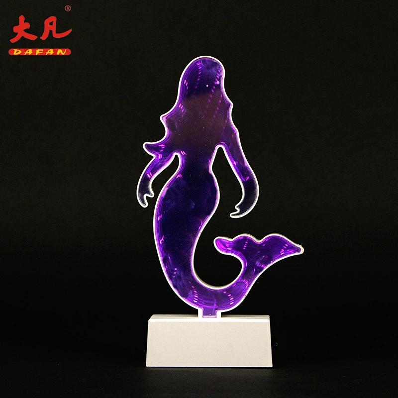 sea-maid shape 3d decorative led mirror light tunnel housing children night lamps