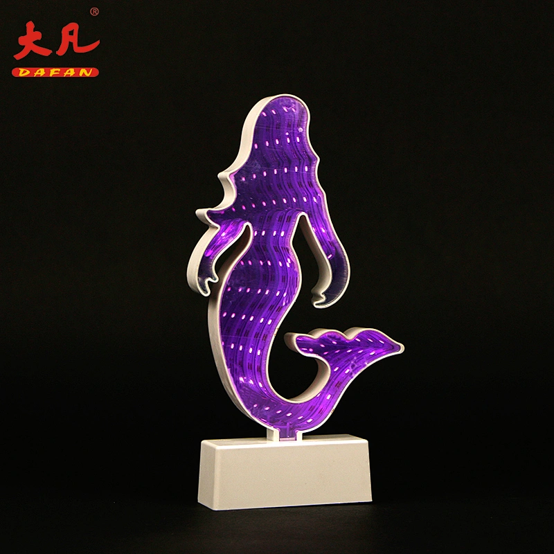 sea-maid shape 3d decorative led mirror light tunnel housing children night lamps