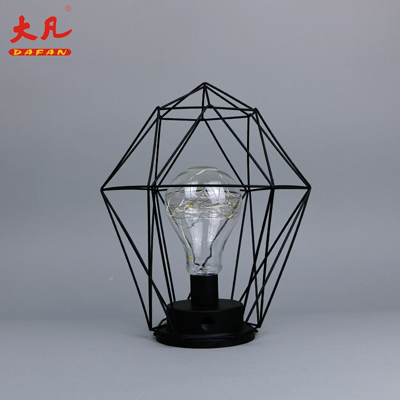 hot sale geometric figure antique iron cage pendant lamp with hanging rope decoration room table lantern lamp