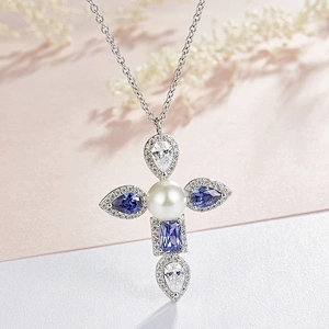Cross  Pendant  Pearl + Mosaic Zircon Pendant large jewelry factory,OEM/ODM Jewelry Trade processing customized,Wholesale jewelry manufacturer