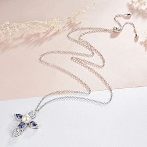 Cross  Pendant  Pearl + Mosaic Zircon Pendant large jewelry factory,OEM/ODM Jewelry Trade processing customized,Wholesale jewelry manufacturer