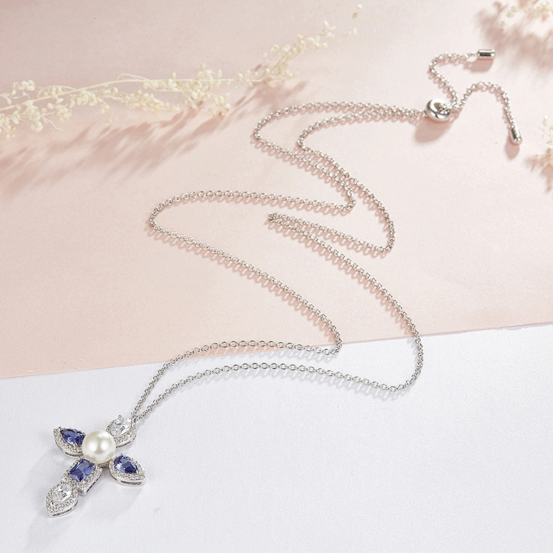 Cross  Pendant  Pearl + Mosaic Zircon Pendant large jewelry factory,OEM/ODM Jewelry Trade processing customized,Wholesale jewelry manufacturer