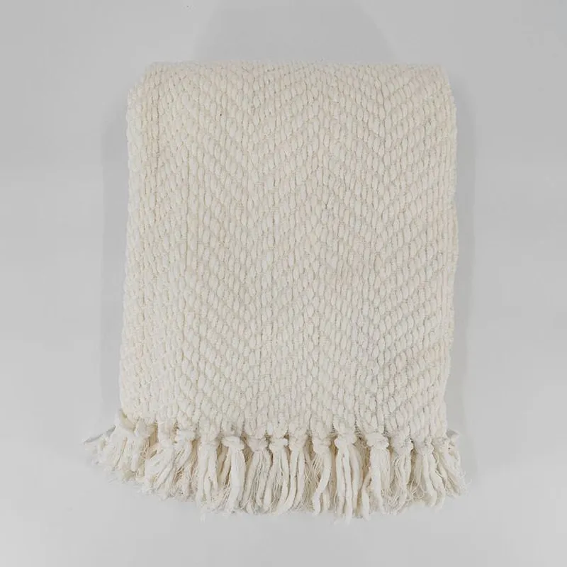 100% Polyester Chenille Soft Woven Office Sleeping Blanket Throw Plaid