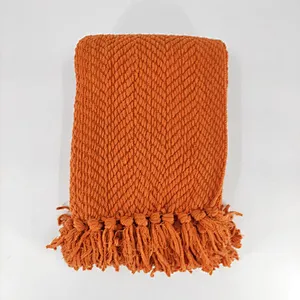 100% Polyester Chenille Soft Woven Office Sleeping Blanket Throw Plaid