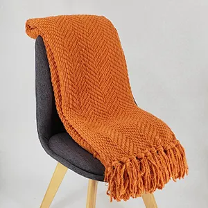 100% Polyester Chenille Soft Woven Office Sleeping Blanket Throw Plaid