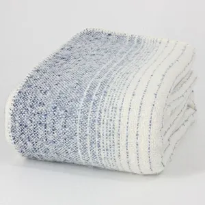 Acrylic/Polyester Blue Stripe-graded Blanket With Sherpa Backing