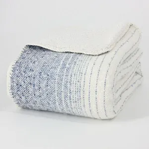 Acrylic/Polyester Blue Stripe-graded Blanket With Sherpa Backing