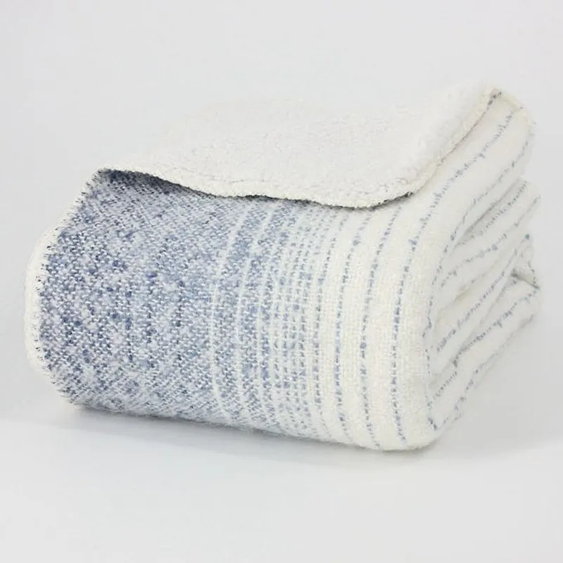 Acrylic/Polyester Blue Stripe-graded Blanket With Sherpa Backing