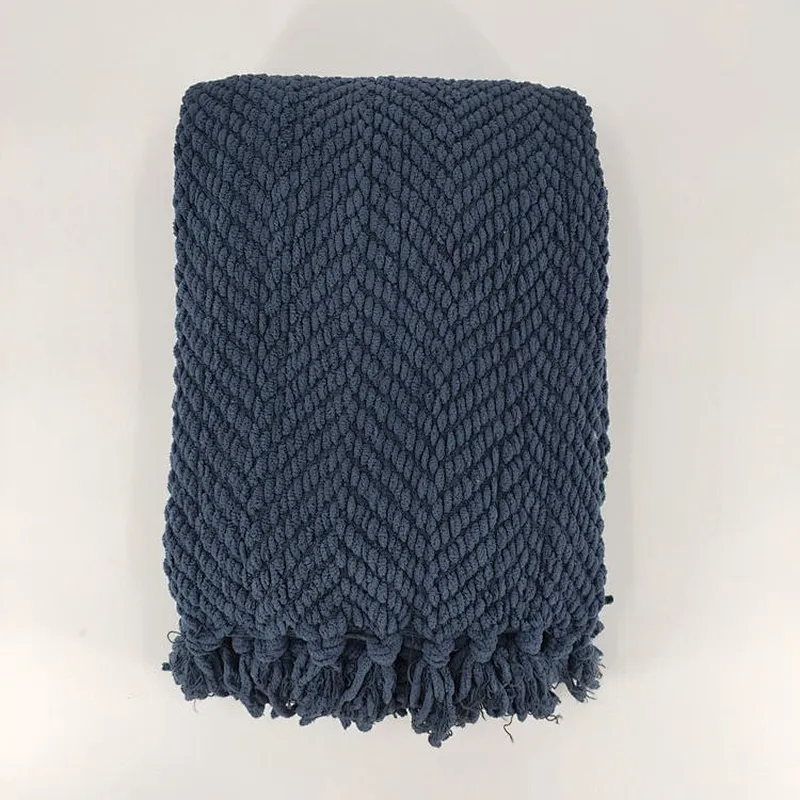 100% Polyester Chenille Soft Woven Office Sleeping Blanket Throw Plaid