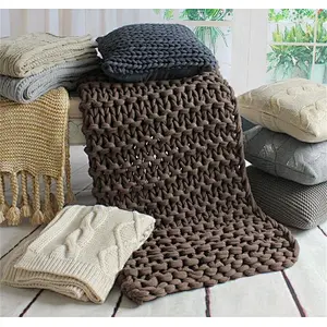 100% Acrylic Hand Made Super Thick Yarn Knitted Throw