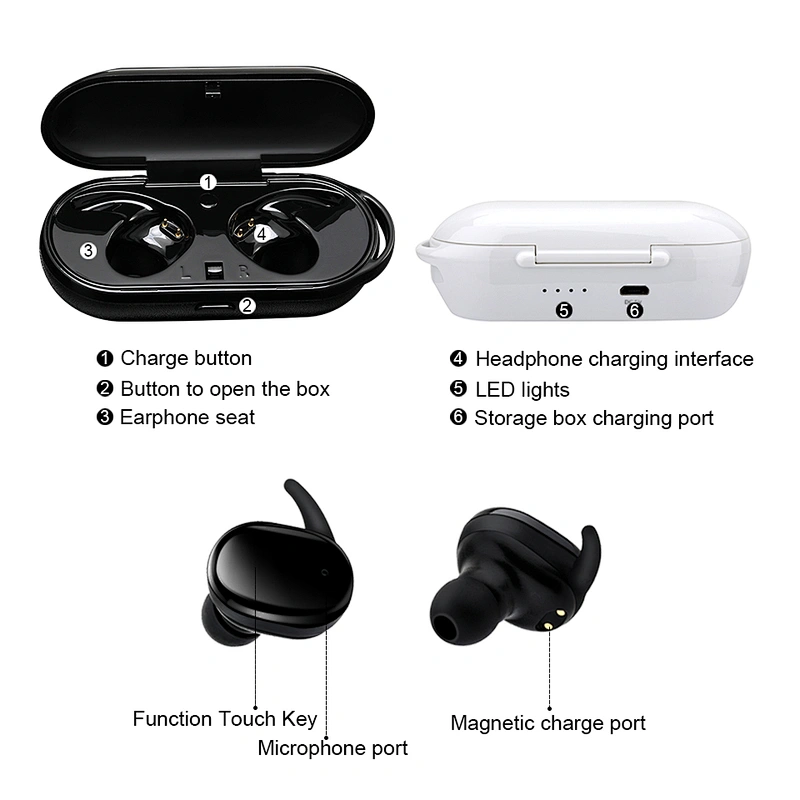 Standby Time 80 Hours Wireless Bluetooth Headset Handsfree Earphone
