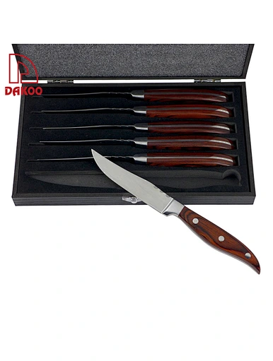 Red Pakka Wood Handle 6 Pcs 4.5" Steak Knife Set - DAKOO