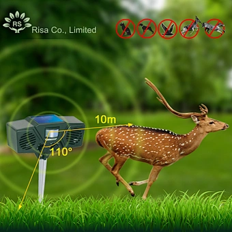 Solar Powered Motion Activated Ultrasonic with Flashing Strobe Outdoor Animal and Pest Repeller