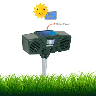 Solar Powered Motion Activated Ultrasonic with Flashing Strobe Outdoor Animal and Pest Repeller