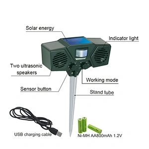 Solar Powered Motion Activated Ultrasonic with Flashing Strobe Outdoor Animal and Pest Repeller