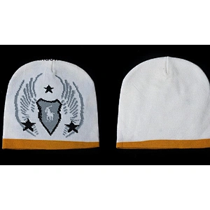 Grey Pattern Jacquard Logo Skiing Beanie Winter Hats With Fleece Lining Inside