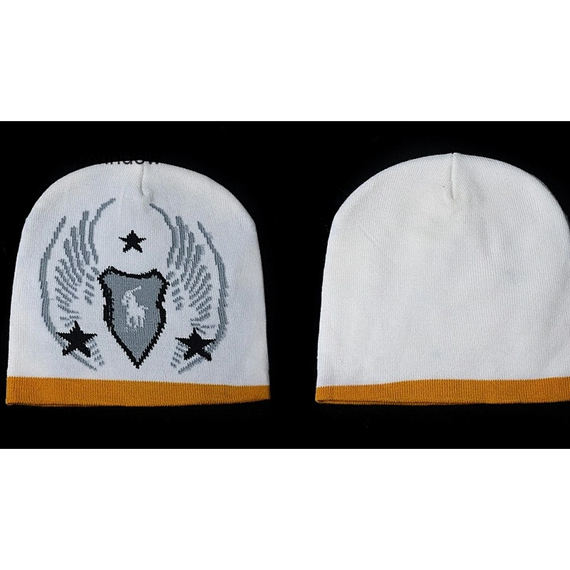 Grey Pattern Jacquard Logo Skiing Beanie Winter Hats With Fleece Lining Inside
