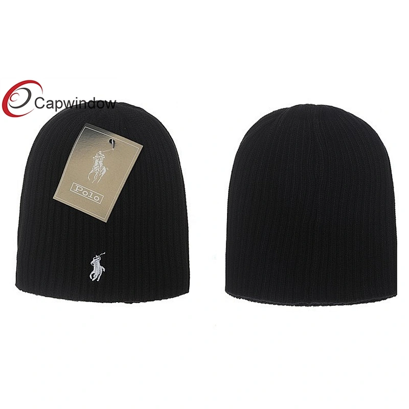 Grey Pattern Jacquard Logo Skiing Beanie Winter Hats With Fleece Lining Inside