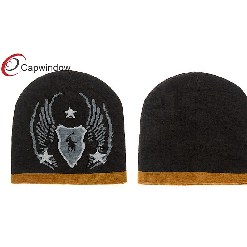 Grey Pattern Jacquard Logo Skiing Beanie Winter Hats With Fleece Lining Inside