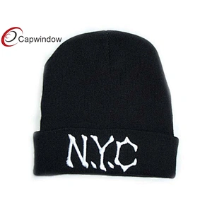 NYC Application Embroidery Logo Skiing Beanie Winter Hats With Folding