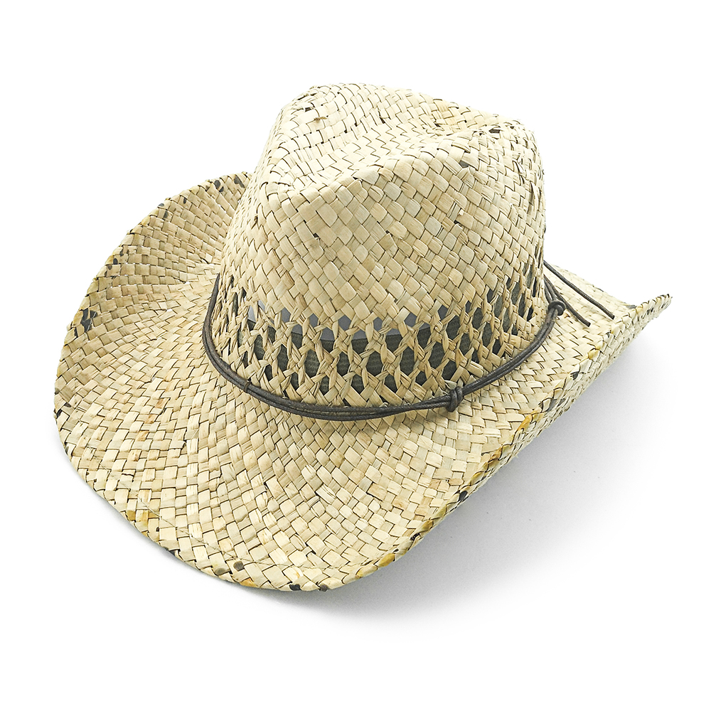Sombrero de vaquero de hierba natural caliente con cuerda de barbilla