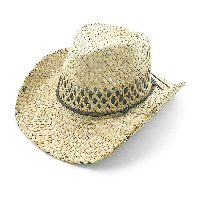 Sombrero de vaquero de hierba natural caliente con cuerda de barbilla