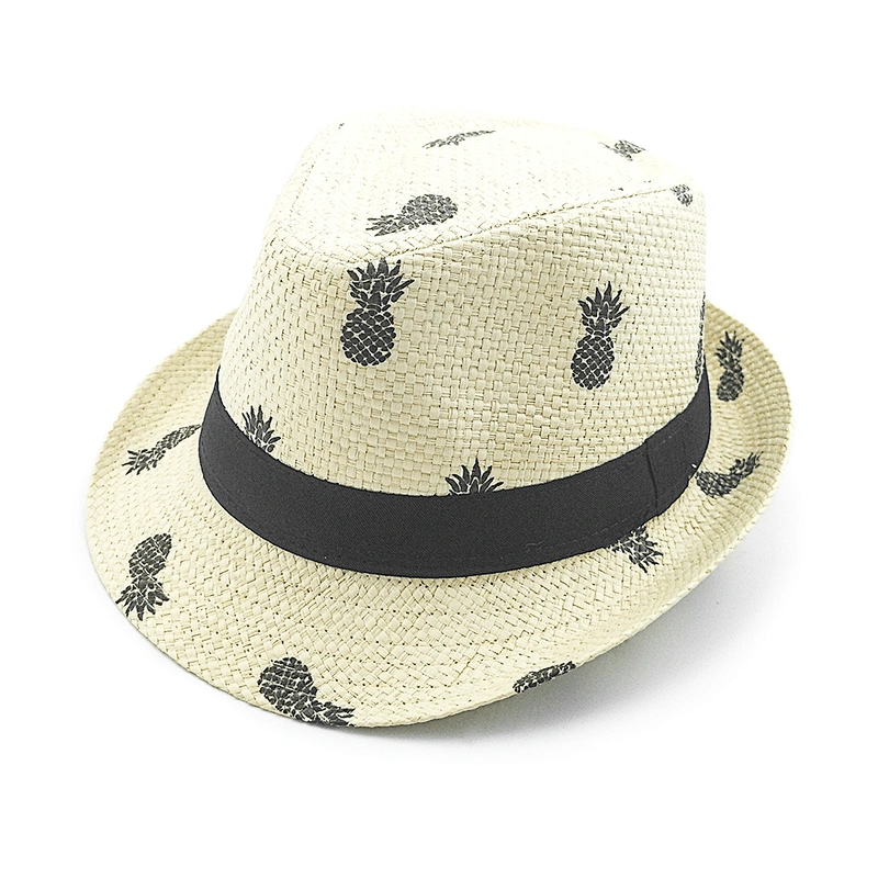 2020 new popular fashion high quality summer logo printed paper straw fedora hat