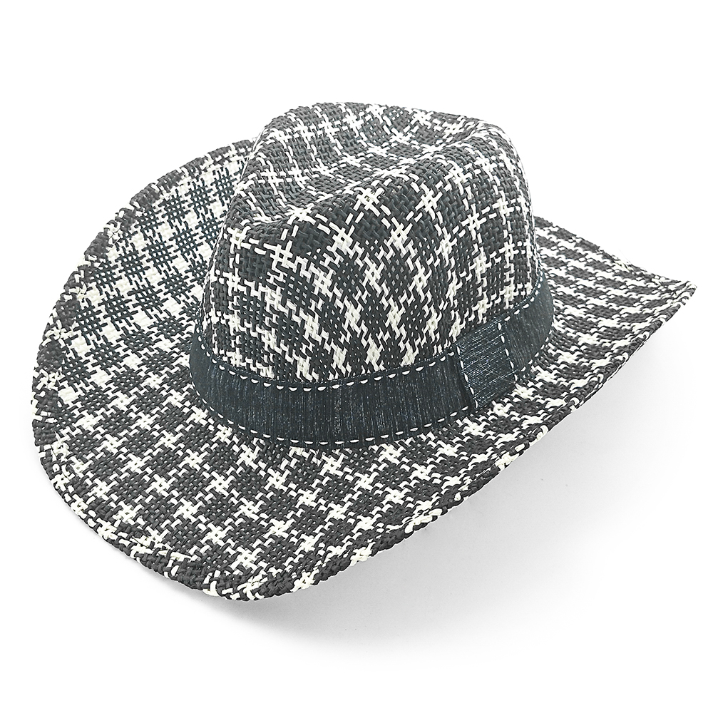 Unisex 2 Tones Paper Fabric Cowboy Hat With Black Ribbon