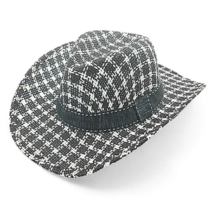 Unisex 2 Tones Paper Fabric Cowboy Hat With Black Ribbon