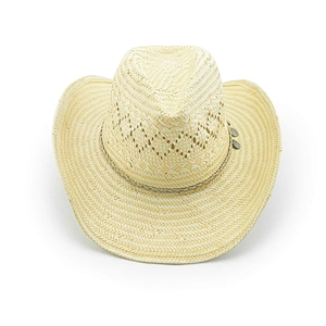 2 Tones Ladies And Mens Paper Cowboy Hat With Vented Pattern And Braided Strap
