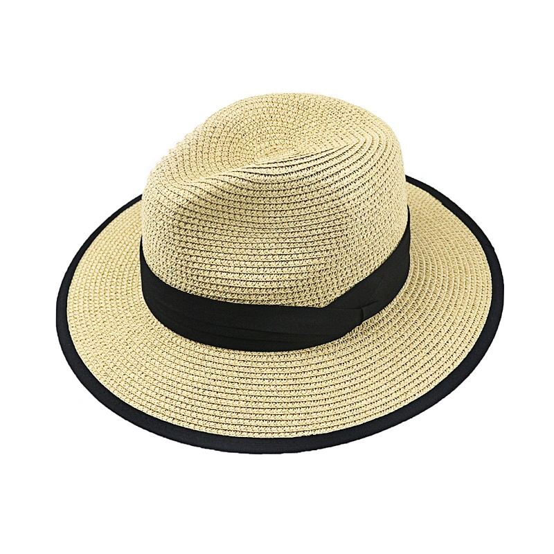 Women straw paper hat summer wide brim Panama women's Beach Sun foldable fedora hat