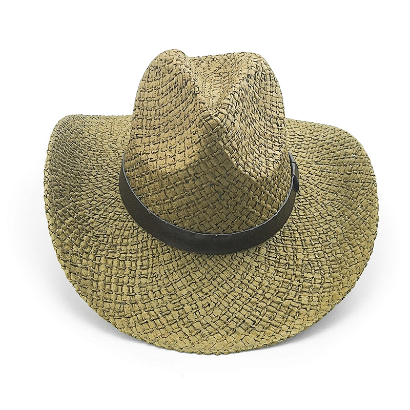 Hand Made Toyo Paper Cowboy Hat With Leather Belt Band