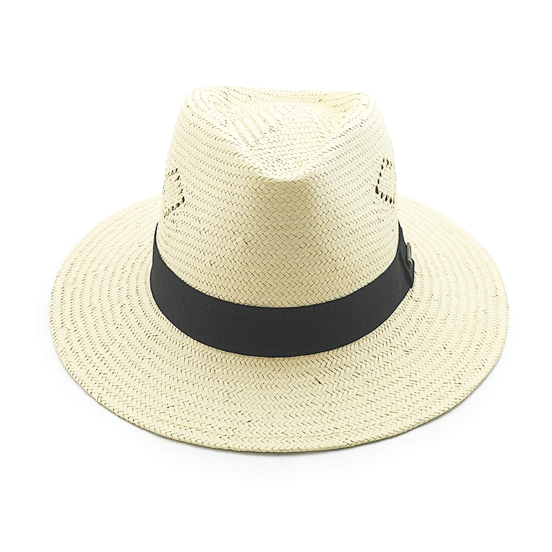 Calidad de alta calidad con el logotipo personalizado sombrero de playa de verano hecho a mano con sombrero de paja de Panamá
