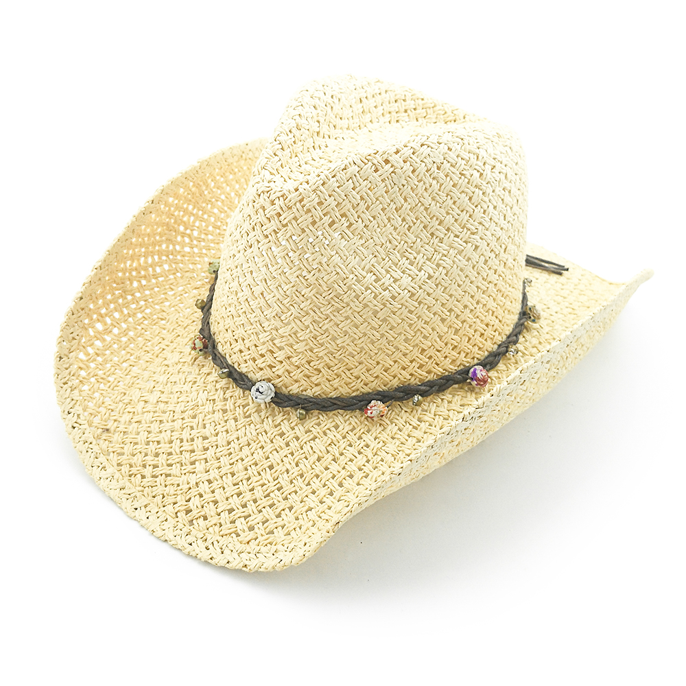 2020 Ladies Hand Woven Toyo Paper Cowboy Hat With Braided String Trim