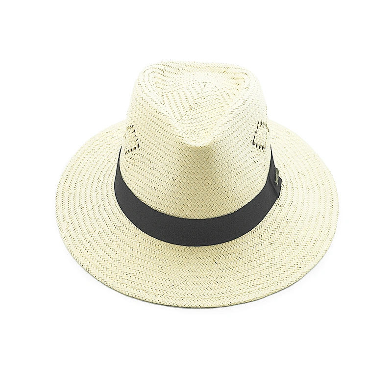 High quality custom Logo band summer beach hat handmade plain panama sombrero straw Hat