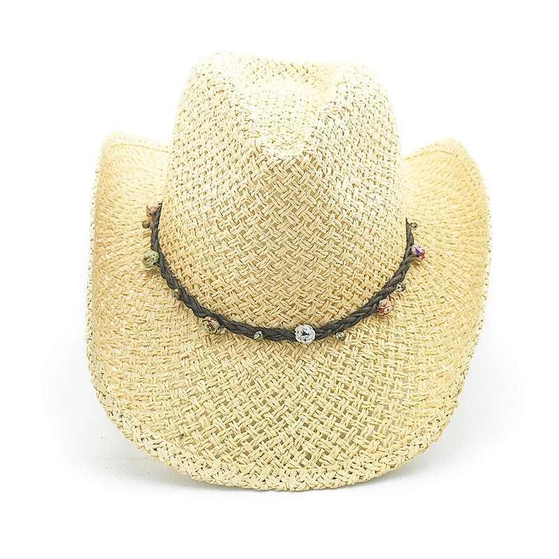 2020 Ladies Hand Woven Toyo Paper Cowboy Hat With Braided String Trim
