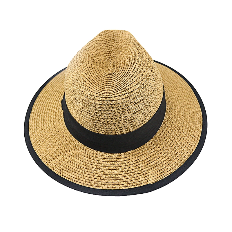 Women straw paper hat summer wide brim Panama women's Beach Sun foldable fedora hat
