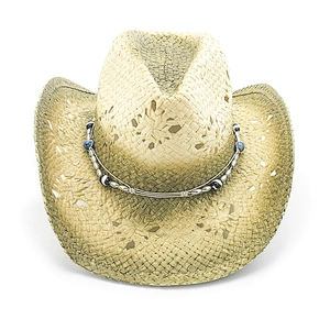 Nuevo sombrero de vaquero de papel para damas con pintura y cadena de perlas