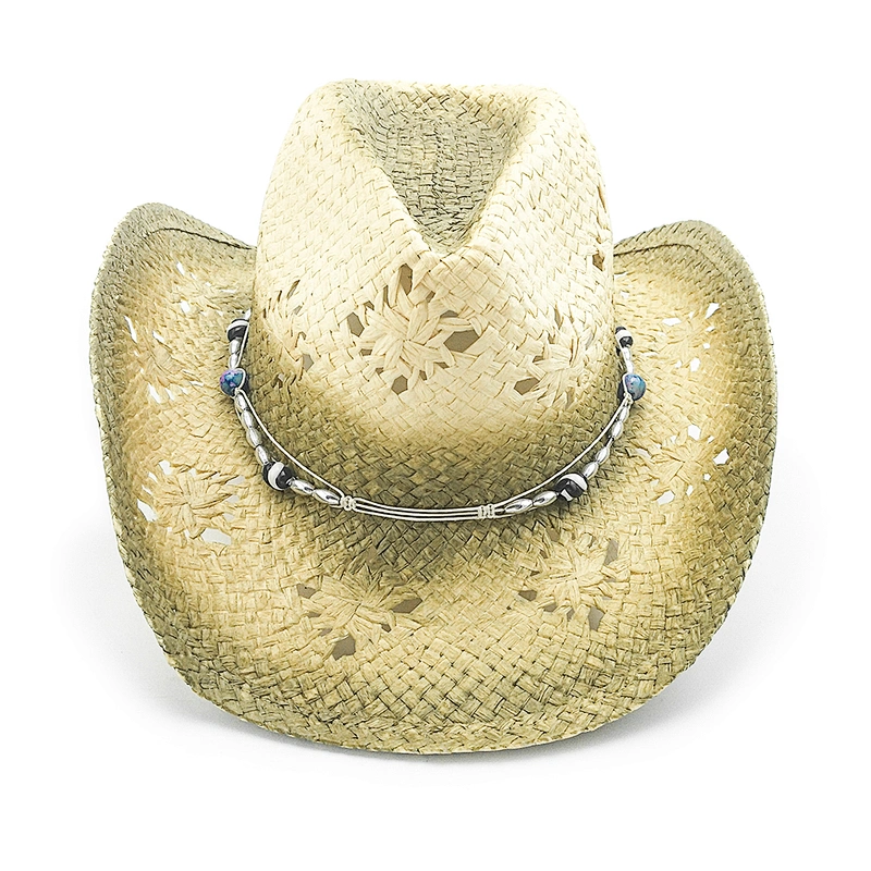 Nuevo sombrero de vaquero de papel para damas con pintura y cadena de perlas