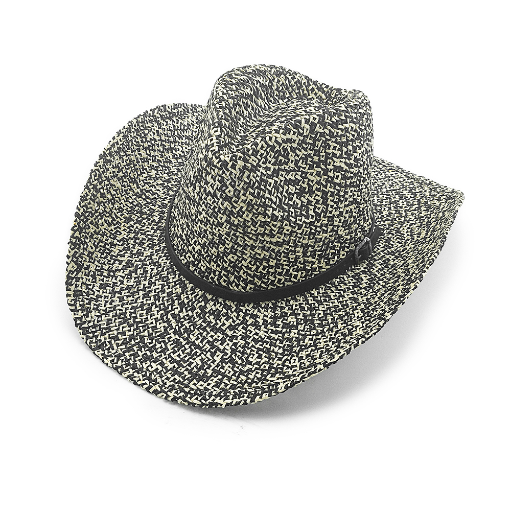 2 Tones Twisted Paper Cowboy Hat With Leather Belt Strap