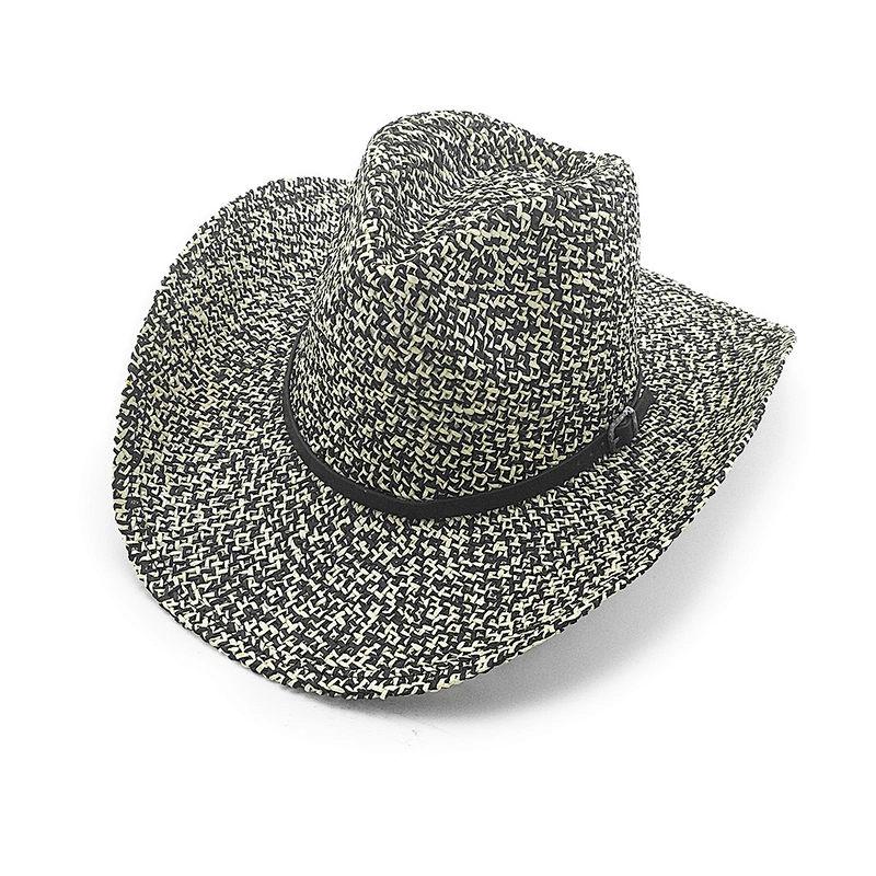 2 Tones Twisted Paper Cowboy Hat With Leather Belt Strap