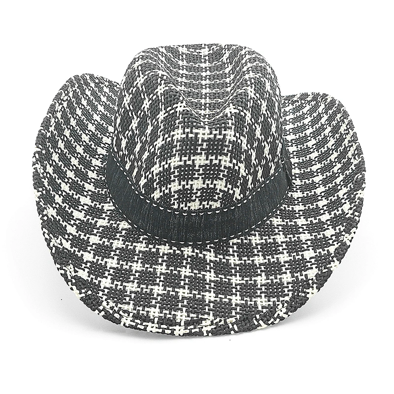 Unisex 2 Tones Paper Fabric Cowboy Hat With Black Ribbon