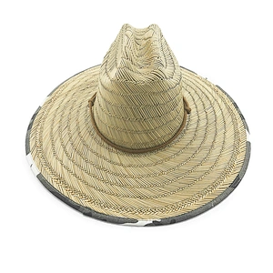 Sombrero de vaquero salvavidas de paja natural para hombre con forro y cordón de barbilla