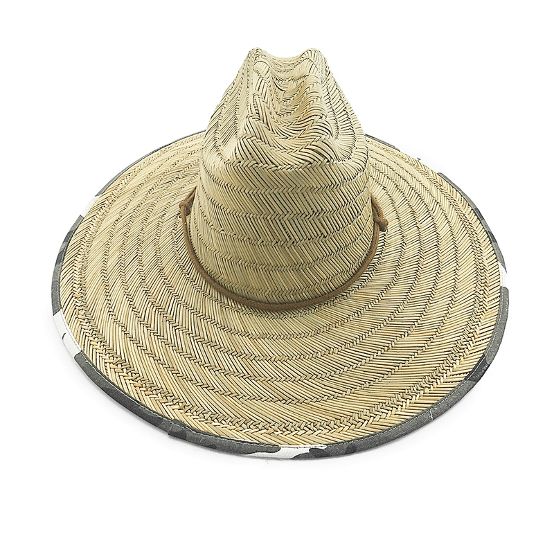 Sombrero de vaquero salvavidas de paja natural para hombre con forro y cordón de barbilla