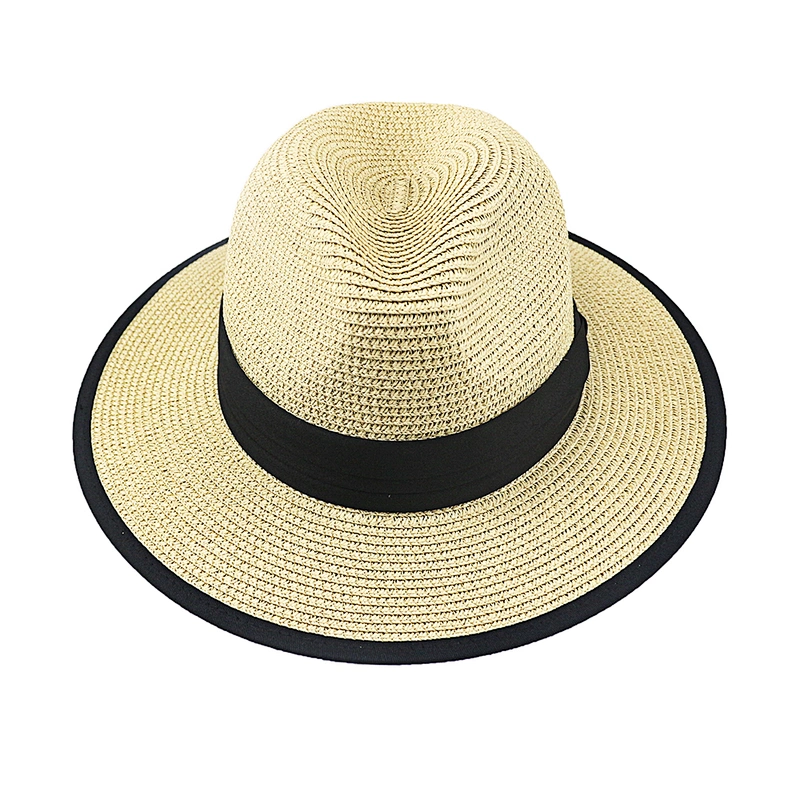 Women straw paper hat summer wide brim Panama women's Beach Sun foldable fedora hat