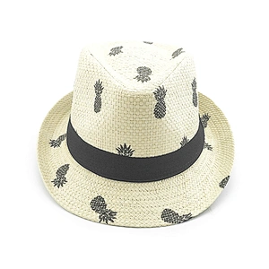 2020 new popular fashion high quality summer logo printed paper straw fedora hat