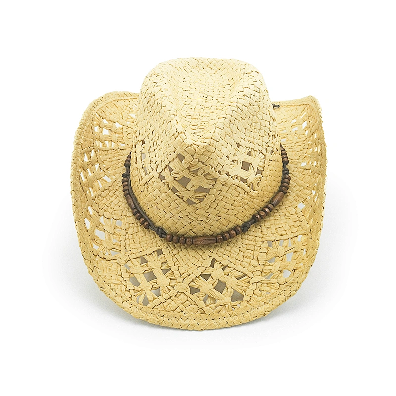 Hot Sale Toty Paper Cowboy Hat Vented Pattern With Beads Strap