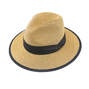 Women straw paper hat summer wide brim Panama women's Beach Sun foldable fedora hat